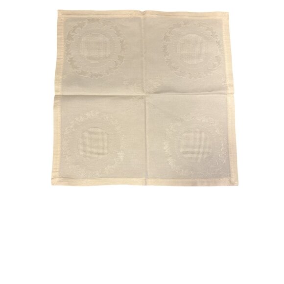 Set Of 6 Vintage Ivory Embroidered Linen Napkins With Floral Cross-Stitch Design - Picture 3 of 16